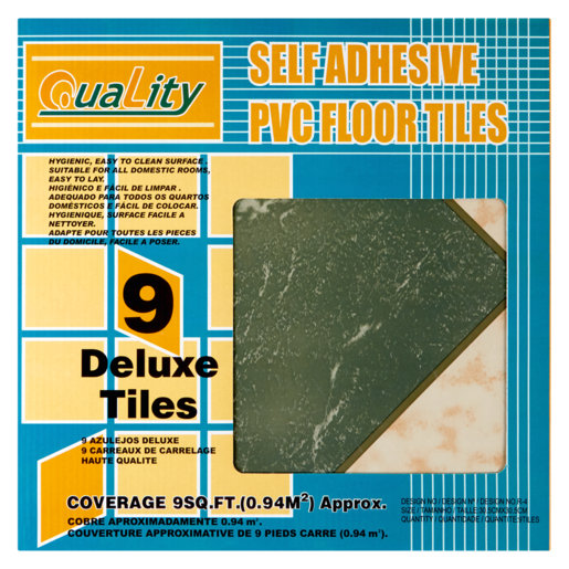Quality Grey Green Brown Self Adhesive PVC Floor Tiles 9 Pack
