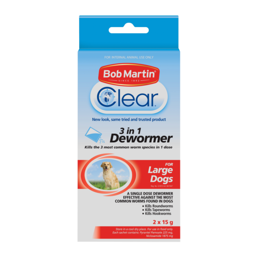 Bob Martin Clear 3-In-1 Dewormer For Large Dogs Sachets 2 x 15g