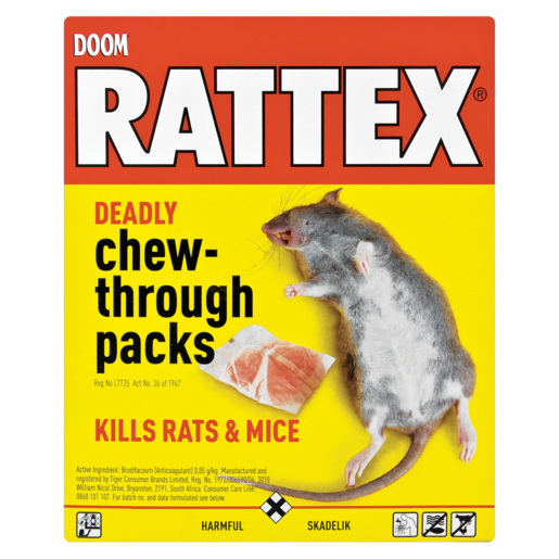 DOOM Rattex Deadly Chew Through Packs Rat Poison 100g
