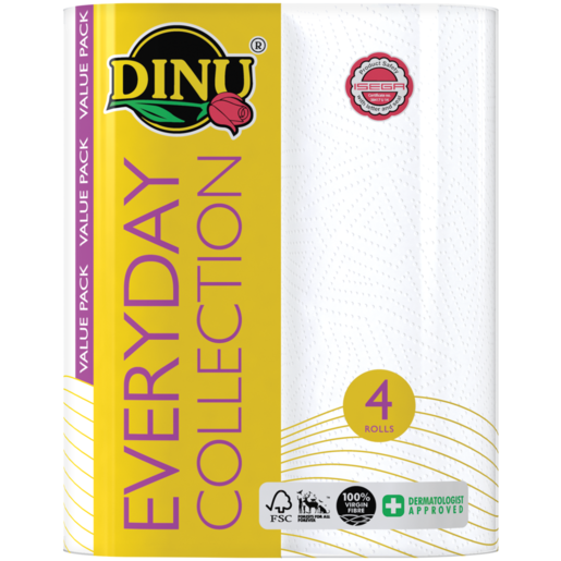 Dinu Everyday Collection White 2-Ply Household Towel Rolls 4 Pack