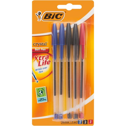 BIC Crystal Ball Pen Xtra Life Pen Colours 5 Pack