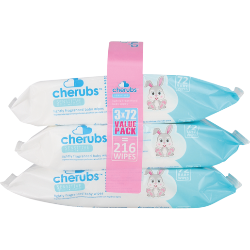 Cherubs Sensitive Lightly Fragranced Baby Wipes 3 x 72 Pack