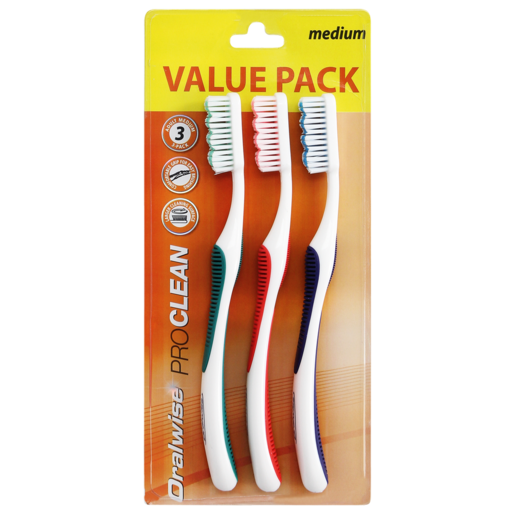 Oralwise Pro Clean Medium Toothbrush 3 Pack