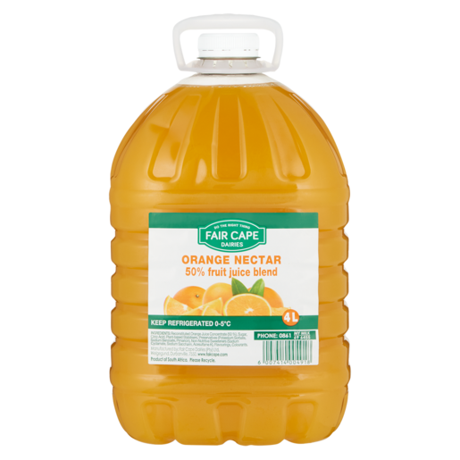 Fair Cape Dairies 50% Orange Flavoured Fruit Nectar Bottle 4L