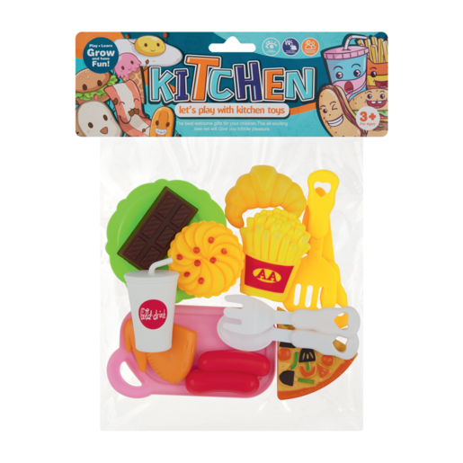 Multi-Coloured Fast Food Kitchen Playset 14 Piece