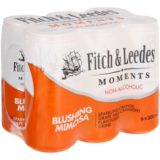 Fitch & Leedes Moments Sparkling Blushing Mimosa Flavoured Non-Alcoholic Drink Cans 6 x 300ml
