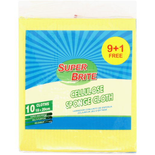 Super Brite Cellulose Sponge Cloths 10 Pack 18 x 20cm