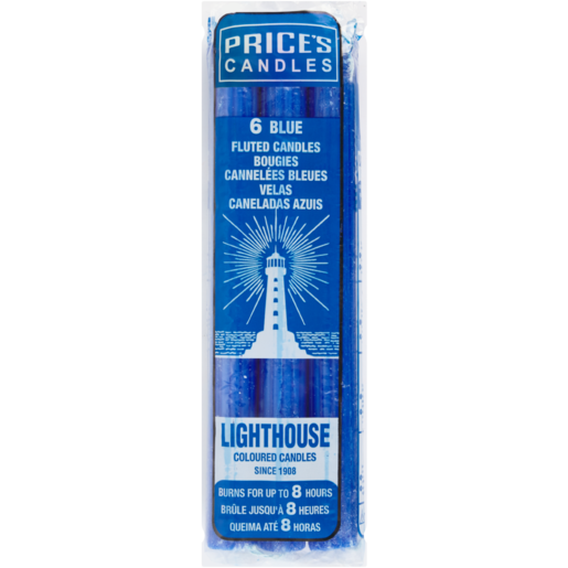 Price's Candles Lighthouse Blue Fluted Candles 6 Pack