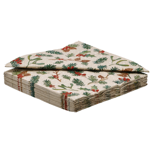 By Nature Traditional Christmas Napkins 33x33cm 20 Pack