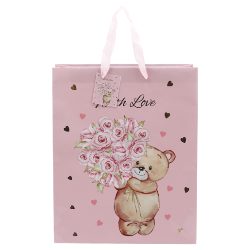 Bear With Roses Large Foil Gift Bag